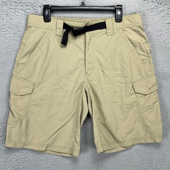 Eddie Bauer Mens Travex Cargo Hiking Shorts 34 Tan Belted Utility Pocket Outdoor